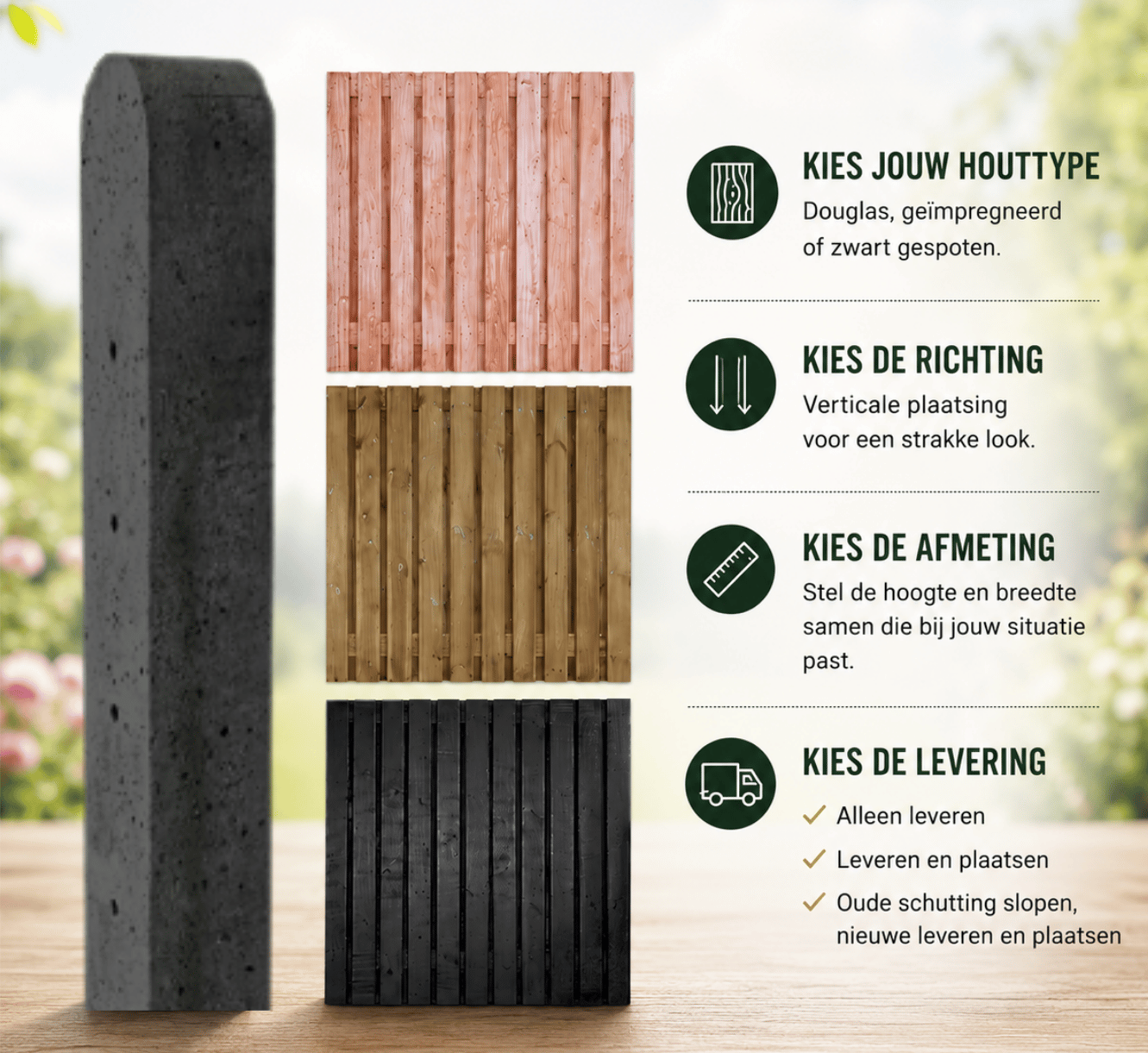 Prijsopgave schutting Antraciet Stampbeton