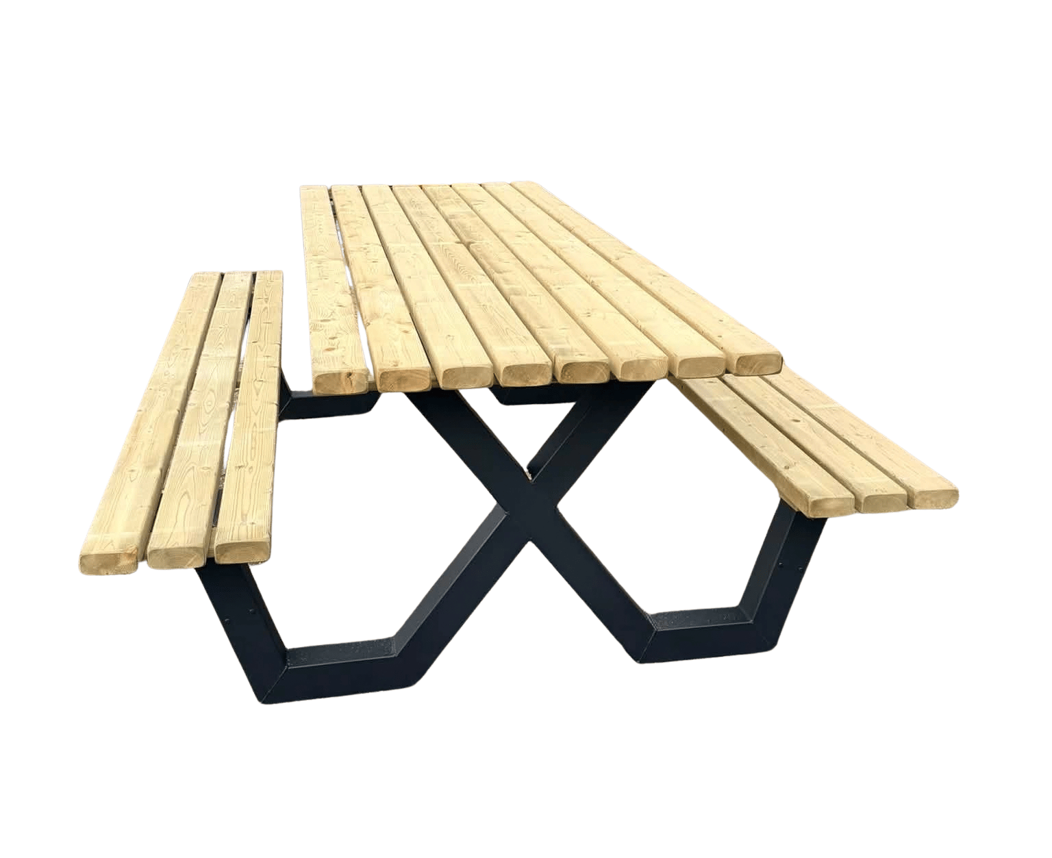 picknickbank met stalen X-poten 2